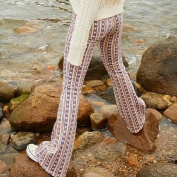 NWOT Free People Penny Boho Flare Jeans Stars & Stripes Red White Blue 30 10 - Picture 4 of 7